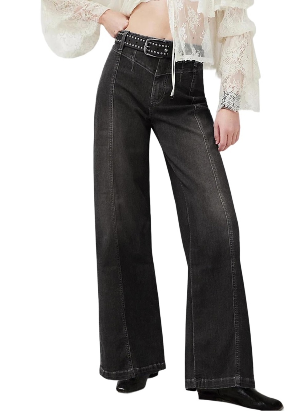 High-Rise Wide-Leg Jeans in Washed Black